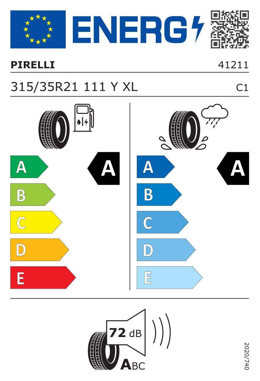 Zimné pneumatiky Pirelli 315/35R21 P-Zero PZ4 elt XL *                                        Rýchlostný index Y (Y=300 km/h) Záťažový index 111 (1090kg) Valivý odpor A