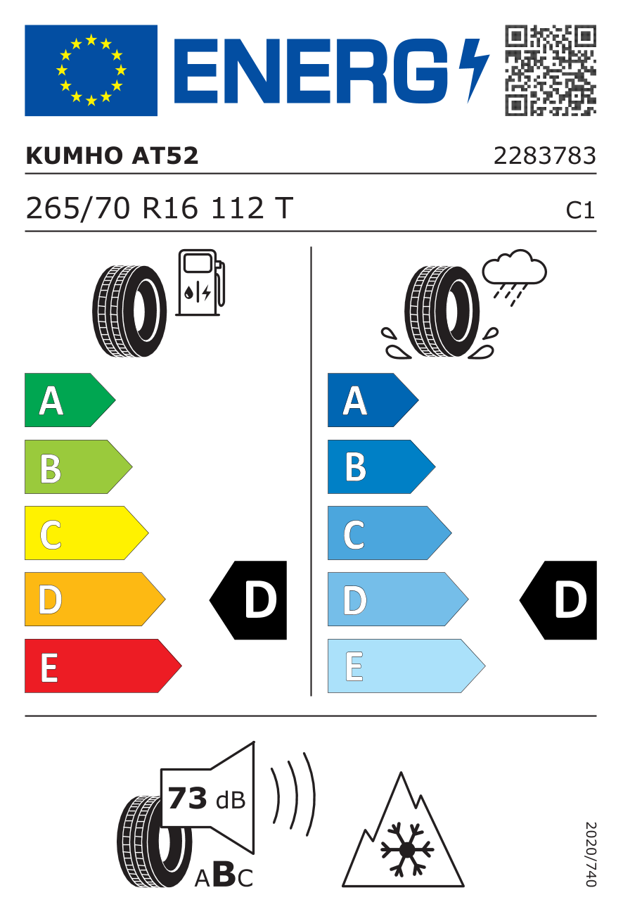 Etichetta Europea Kumho Kumho 265/70 R16 112T ROAD VENTURE AT52 pneumatici nuovi Estivo