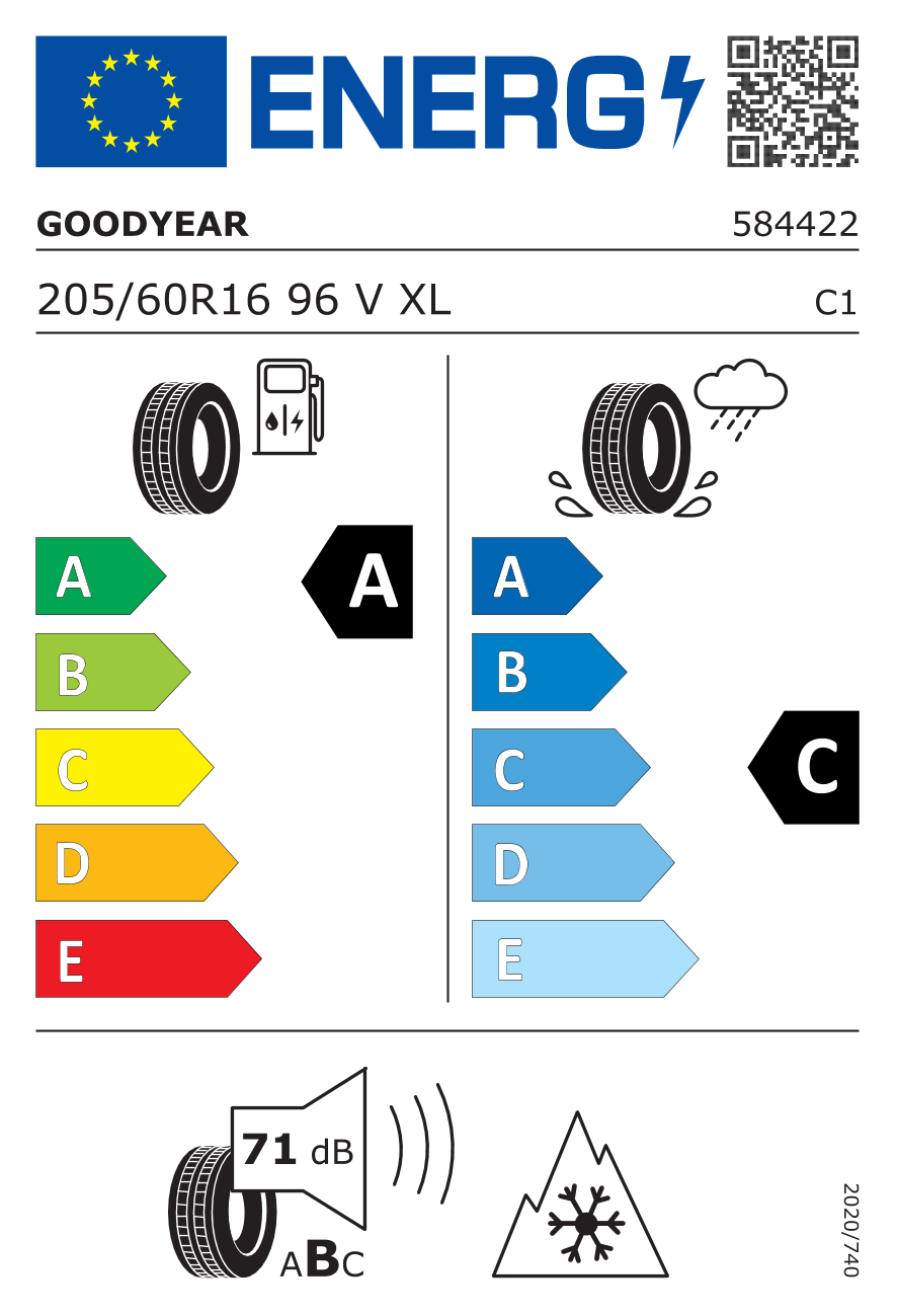 Etichetta Europea Goodyear Goodyear 205/60 R16 96V Vector 4Seasons G3 XL pneumatici nuovi All Season