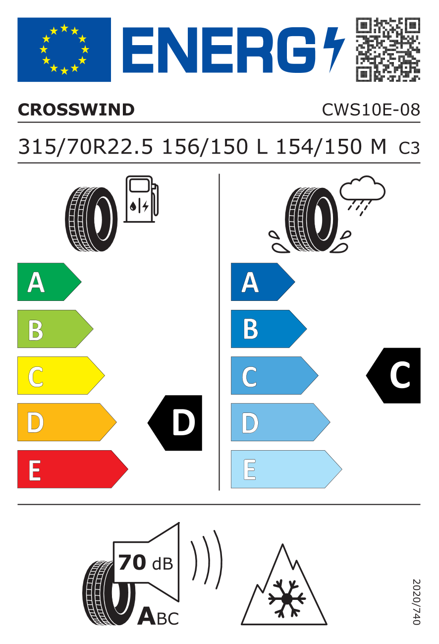Etichetta Europea Crosswind Crosswind 315/70 R22.5 156/150L 18PR 18PR CWS10E pneumatici nuovi Estivo
