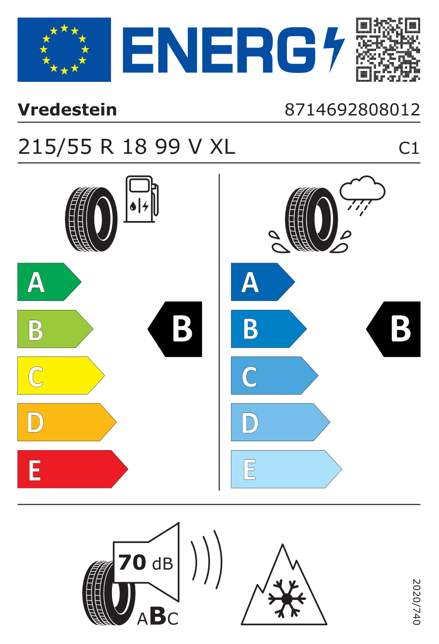 Etichetta Europea Vredestein Vredestein 215/55 R18 99V QUATRAC PRO EV XL pneumatici nuovi All Season