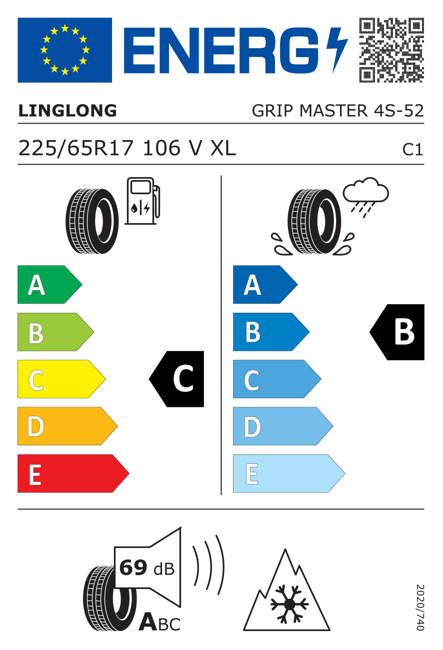 Eticheta energetica UE pentru Anvelopa All Season 225/65R17 106V LINGLONG GRIP MASTER 4S (EPREL 1513401)