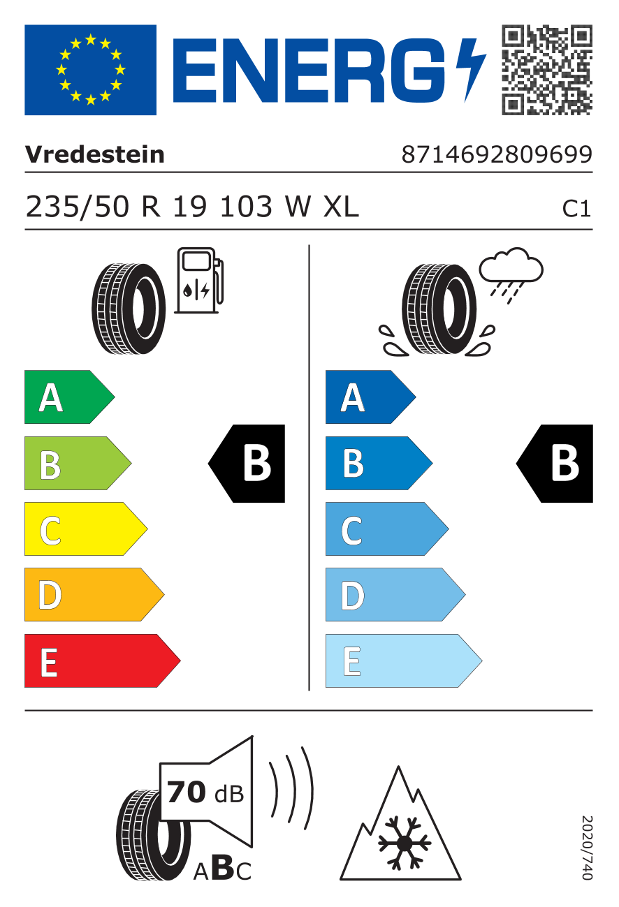 Etichetta Europea Vredestein Vredestein 235/50 R19 103W Quatrac Pro EV XL pneumatici nuovi All Season