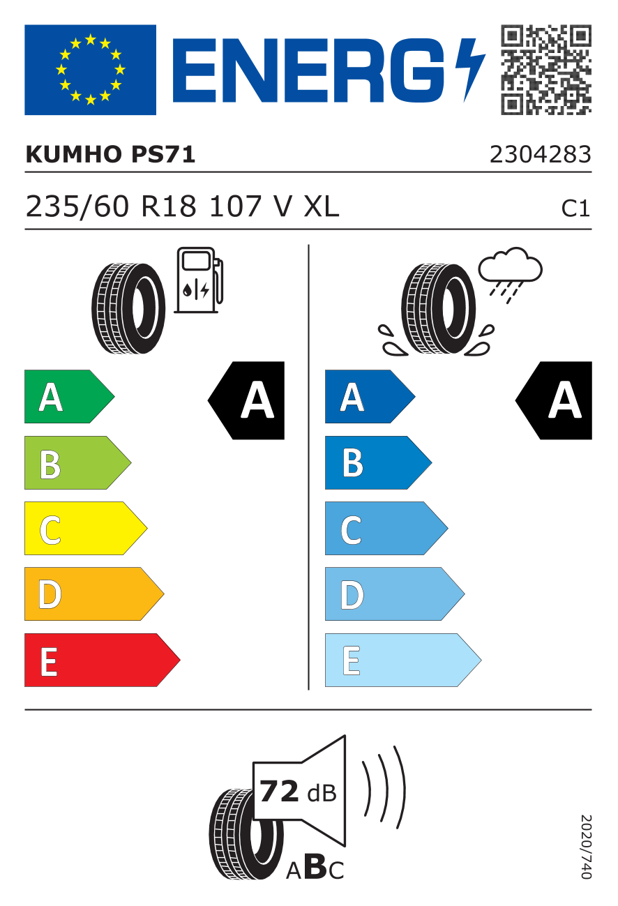 Zimné pneumatiky Kumho 235/60R18 PS71 Ecsta XL                                        Rýchlostný index V (V=240 km/h) Záťažový index 107 (975kg) Valivý odpor A