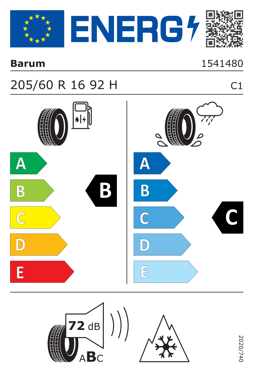 Etichetta Europea Barum Barum 205/60 R16 92H POLARIS 6 pneumatici nuovi Invernale