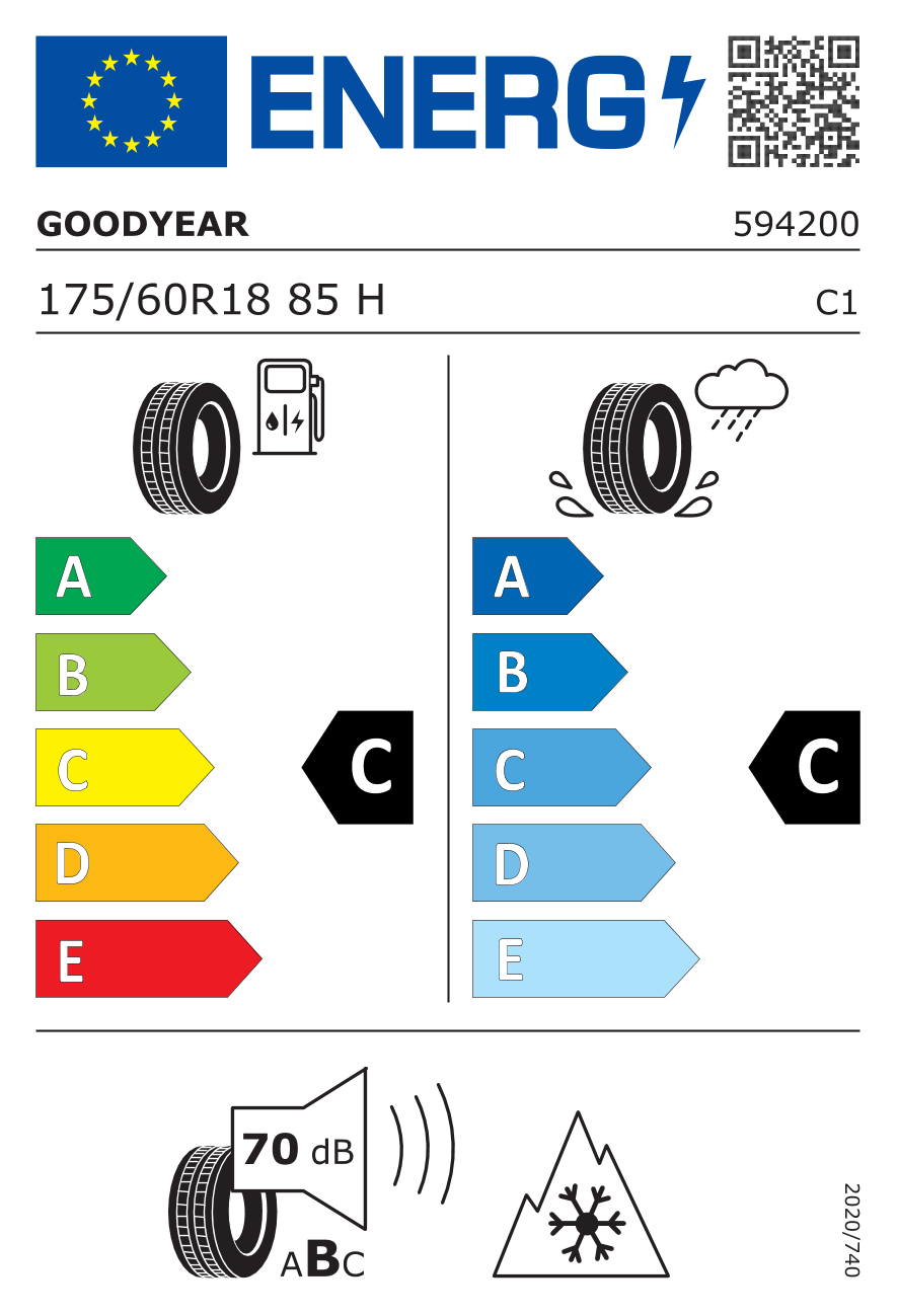 Etichetta Europea Goodyear Goodyear 175/60 R18 85H ULTRAGRIP PERFORMANCE 3 M+S pneumatici nuovi Invernale