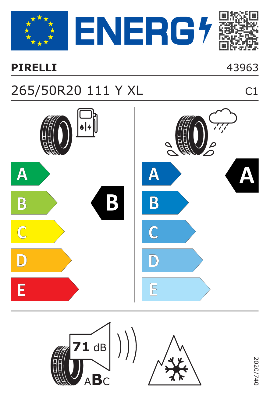 Etichetta Europea Pirelli Pirelli 265/50 R20 111Y SCORPION ALL SEASON SF2 XL pneumatici nuovi All Season