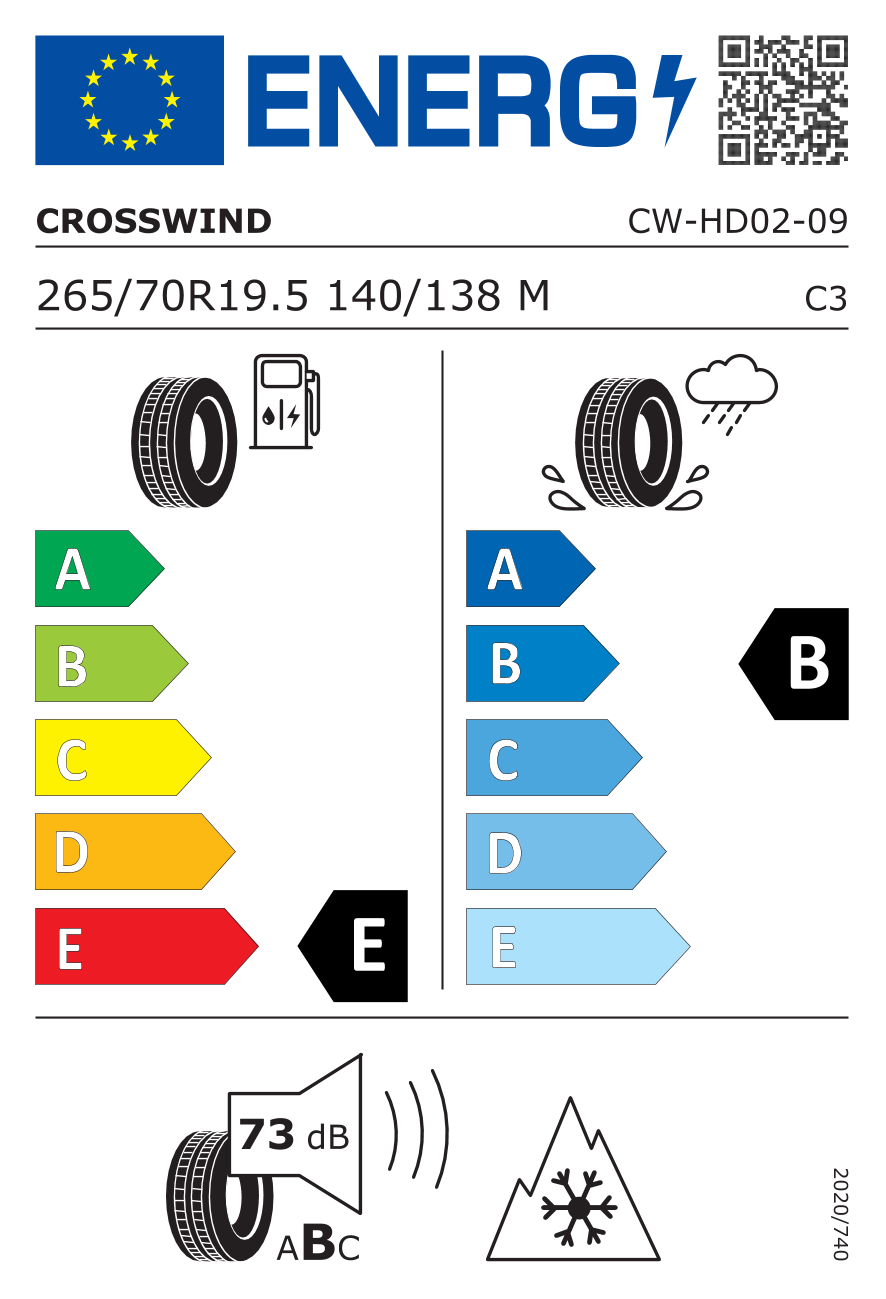 Etichetta Europea Crosswind Crosswind 265/70 R19.5 140/138M 16PR 16PR CWHD02 pneumatici nuovi Estivo