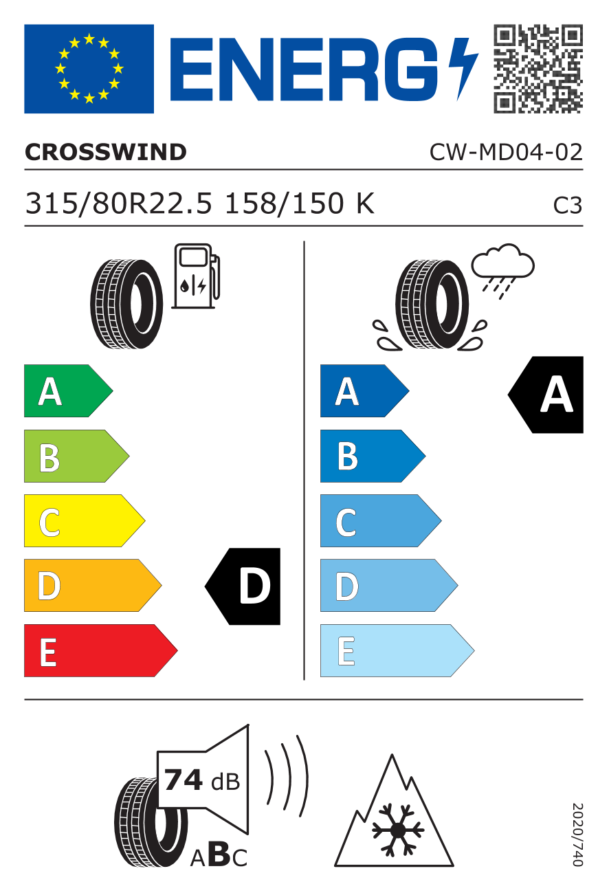 Etichetta Europea Crosswind Crosswind 315/80 R22.5 158/150K 22PR 22PR CWMD04 pneumatici nuovi Estivo