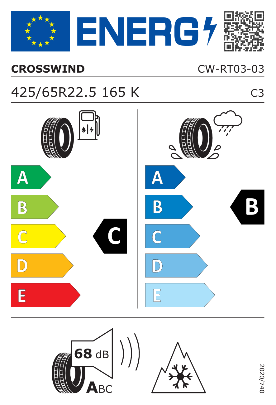 Etichetta Europea Crosswind Crosswind 425/65 R22.5 165K 20PR 20PR CWRT03 pneumatici nuovi Estivo