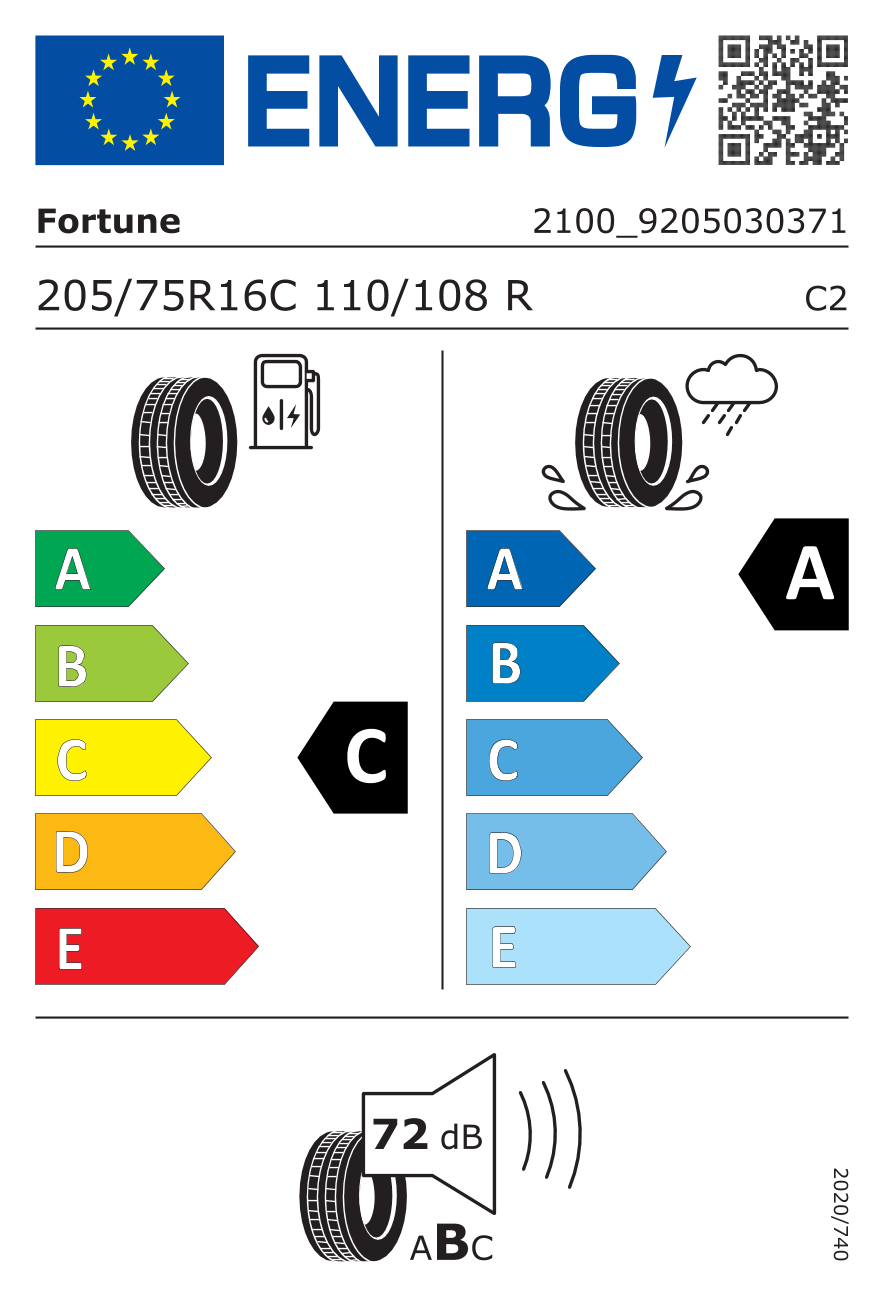 Zimné pneumatiky Fortune 205/75R16C FSR71                                        Rýchlostný index R (R=170 km/h) Záťažový index 110/108 (1060kg/1000kg) Valivý odpor C