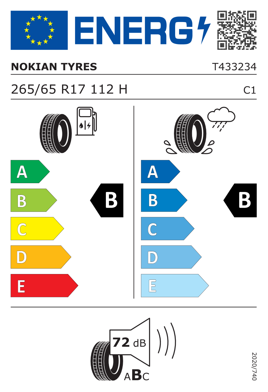Etichetta Europea Nokian Nokian 265/65 R17 112H Wetproof 1 pneumatici nuovi Estivo