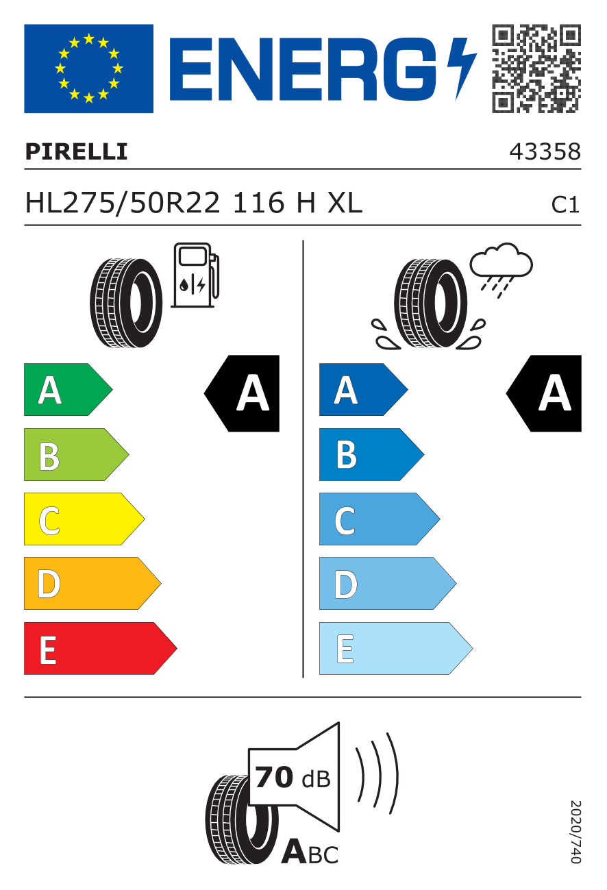 Etichetta Europea Pirelli Pirelli 275/50 R22 116H SCORPION MS XL pneumatici nuovi All Season