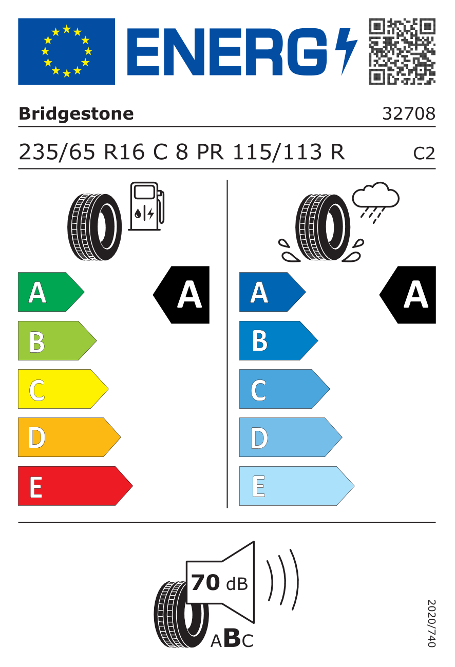 Etichetta Europea Bridgestone Bridgestone 235/65 R16C 115/113R DURAVIS R660 ECO pneumatici nuovi Estivo
