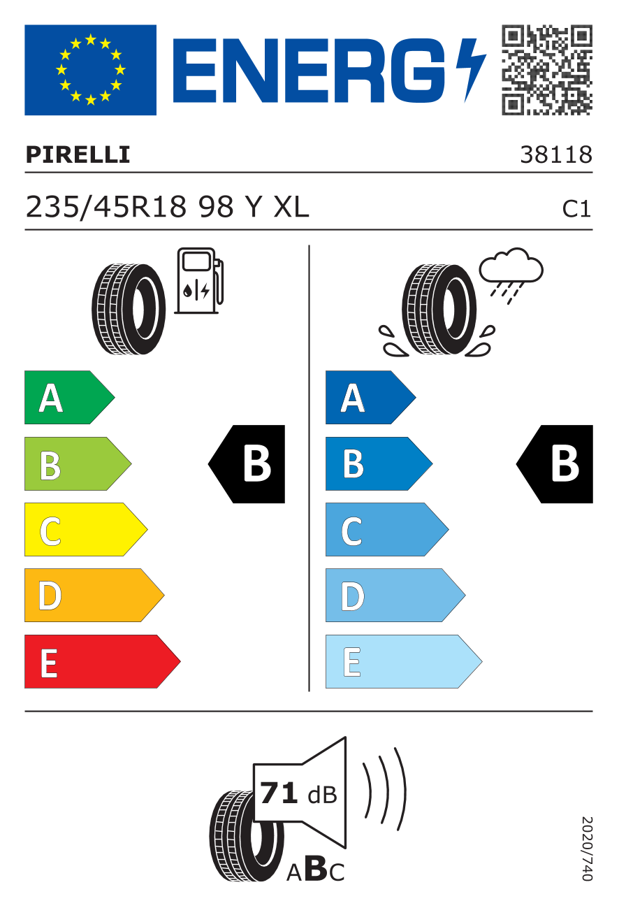 Etichetta Europea Pirelli Pirelli 235/45 R18 98Y DRAGON SPORT - ESCLUSIVA - XL pneumatici nuovi Estivo