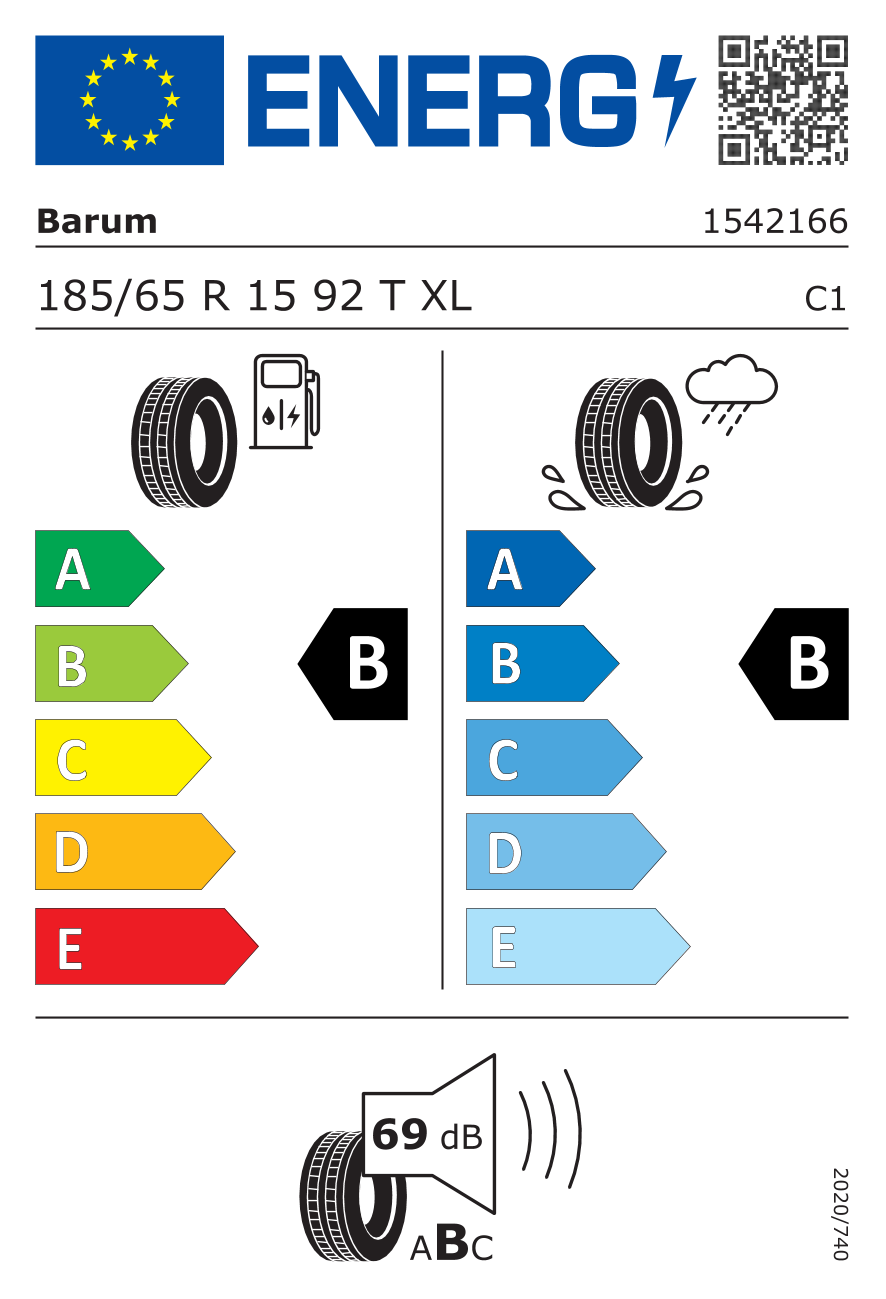 Zimné pneumatiky Barum 185/65R15 Bravuris 6 XL                                        Rýchlostný index T (T=190 km/h) Záťažový index 92 (630kg) Valivý odpor B