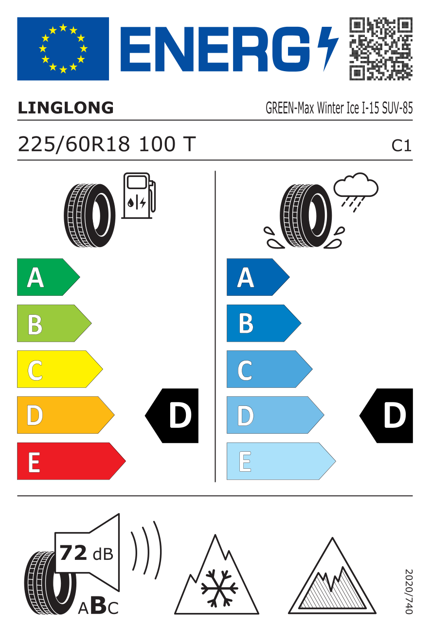 Eticheta energetica UE pentru Anvelopa Iarna 225/60R18 100T LINGLONG G-M W ICE I-15 SUV (EPREL 1973796)