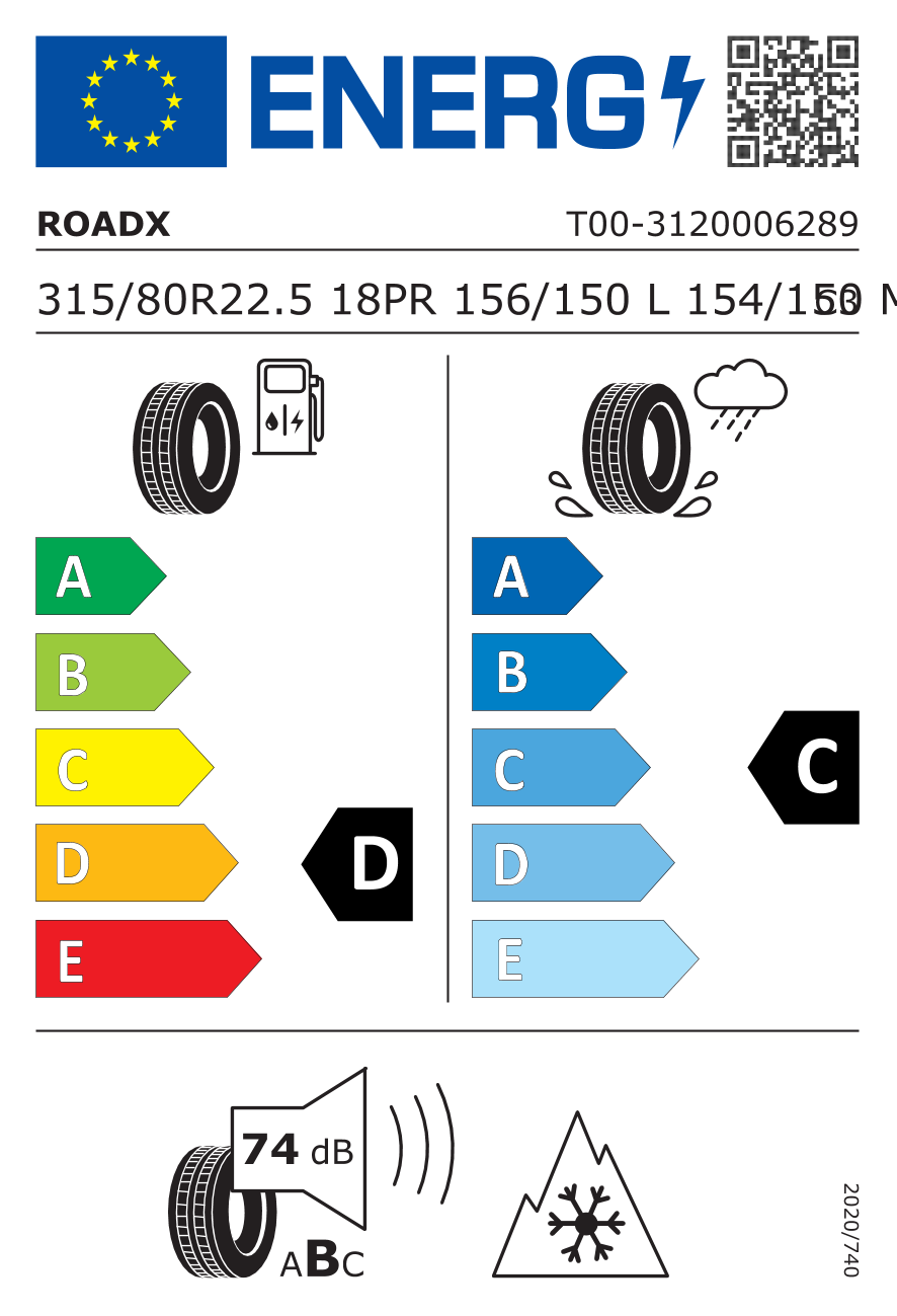 Etichetta Europea Roadx Roadx 315/80 R22.5 156/150L 18PR 18PR HD780 pneumatici nuovi Estivo
