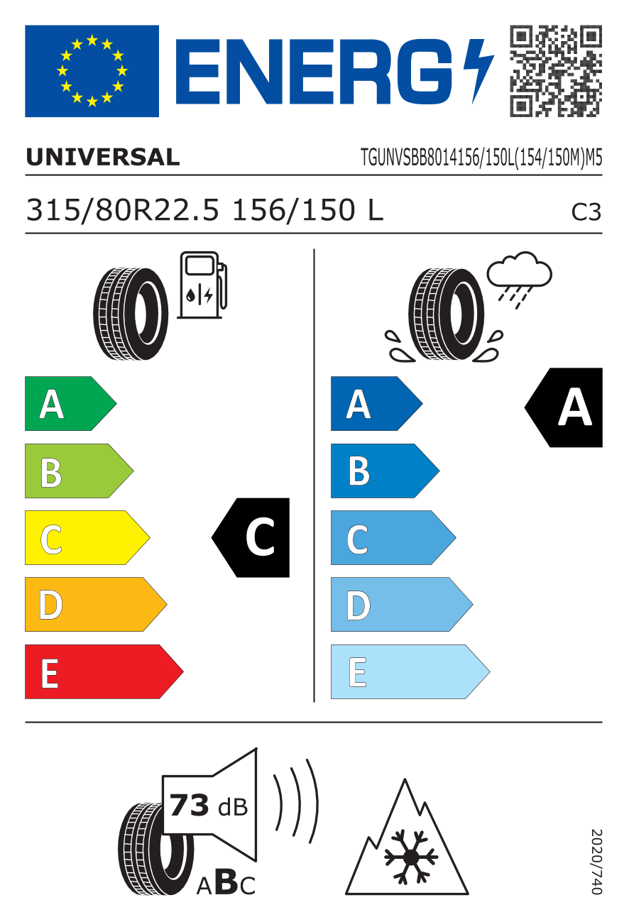 Etichetta Europea Universal Universal 315/80 R22.5 156/150L UNFS02 pneumatici nuovi All Season