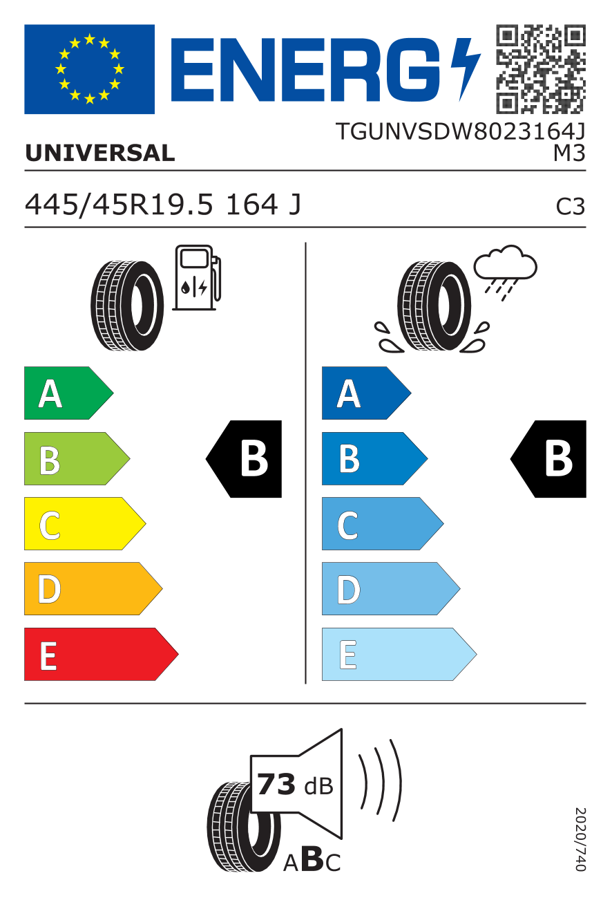 Etichetta Europea Universal Universal 445/45 R19.5 164J UNKL01 pneumatici nuovi Estivo