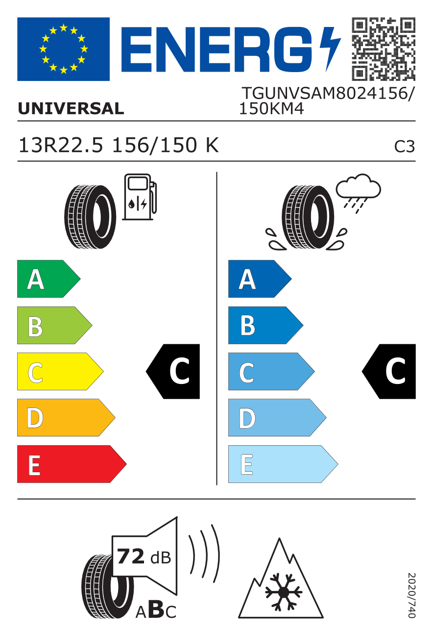 Etichetta Europea Universal Universal 13 R22.5 156/150K UNZX04 pneumatici nuovi Estivo