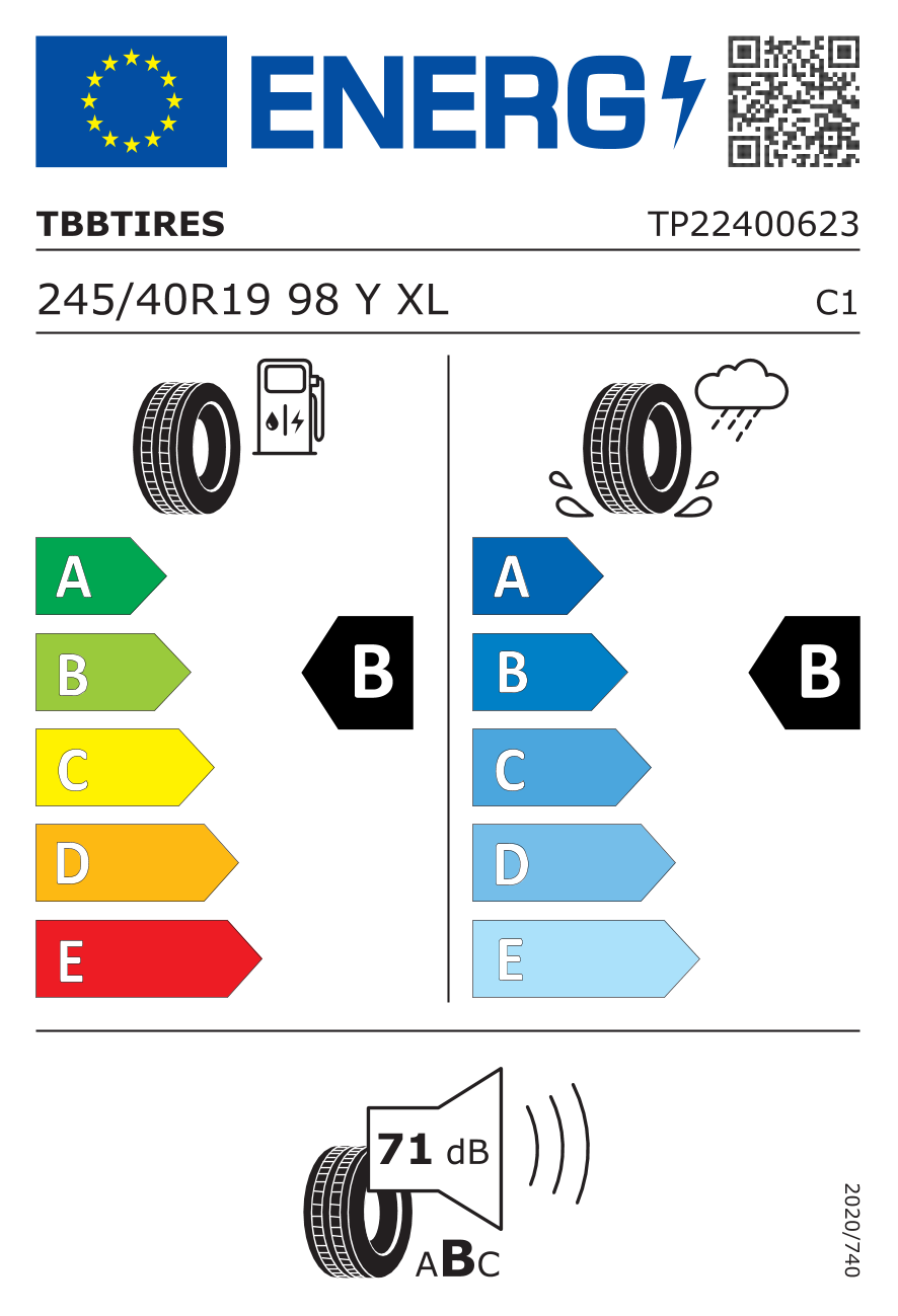Etichetta Europea TBB TBB 245/40 R19 98Y SPORTEZZA XL pneumatici nuovi Estivo