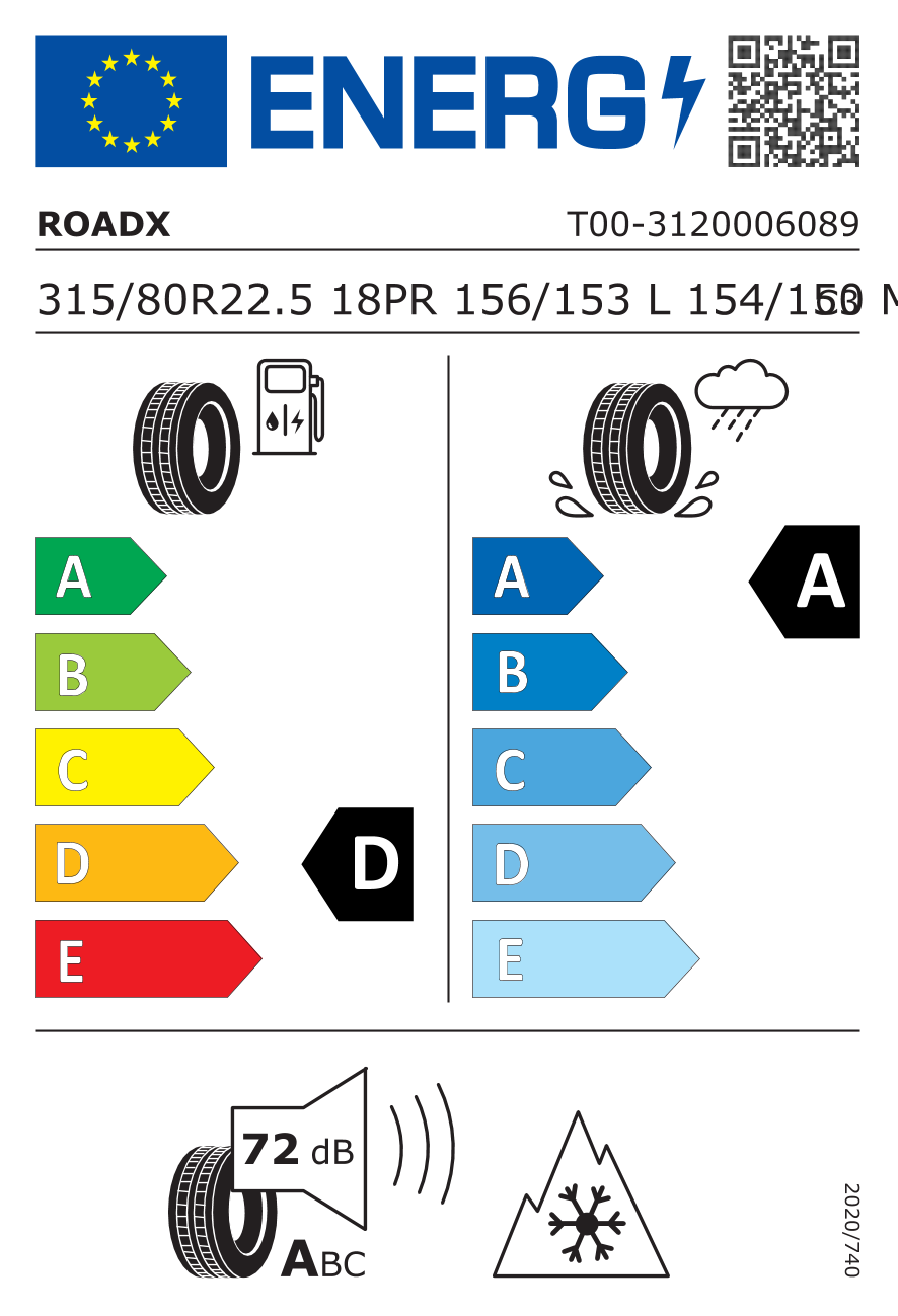 Etichetta Europea Roadx Roadx 315/80 R22.5 156/153L 18PR 18PR RDR2 pneumatici nuovi Estivo
