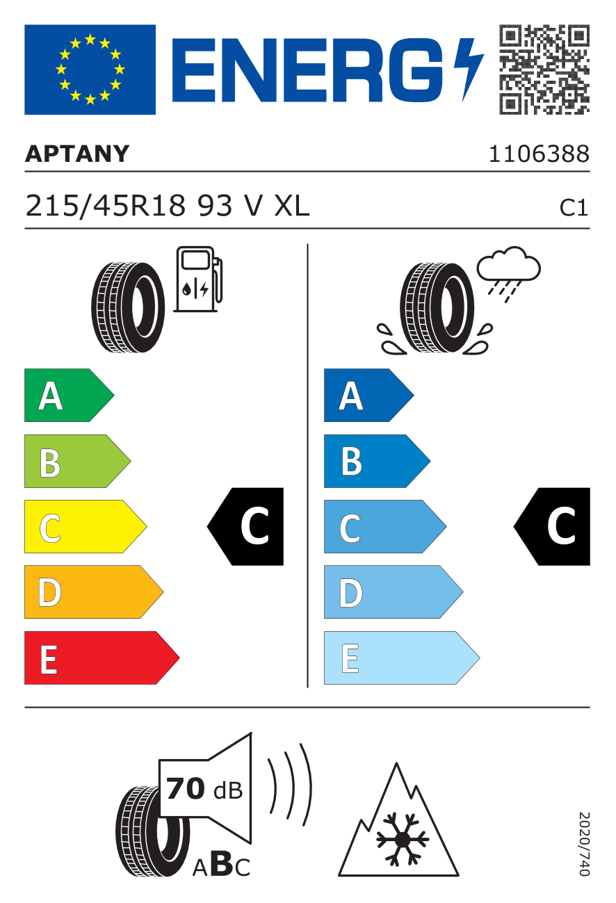 Eticheta energetica UE pentru Anvelopa All Season 215/45 R18 93V APTANY RC501 (EPREL 2164131)