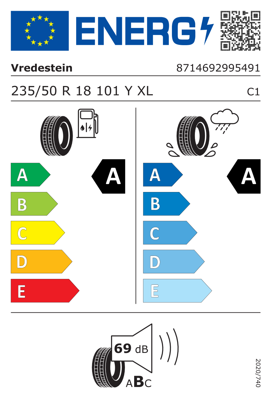 Zimné pneumatiky Vredestein 235/50R18 Ultrac+ XL                                        Rýchlostný index Y (Y=300 km/h) Záťažový index 101 (825kg) Valivý odpor A