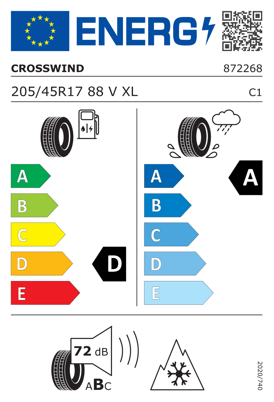 Etichetta Europea Crosswind Crosswind 205/45 R17 88V GRIP PEAK WINTER XL pneumatici nuovi Invernale
