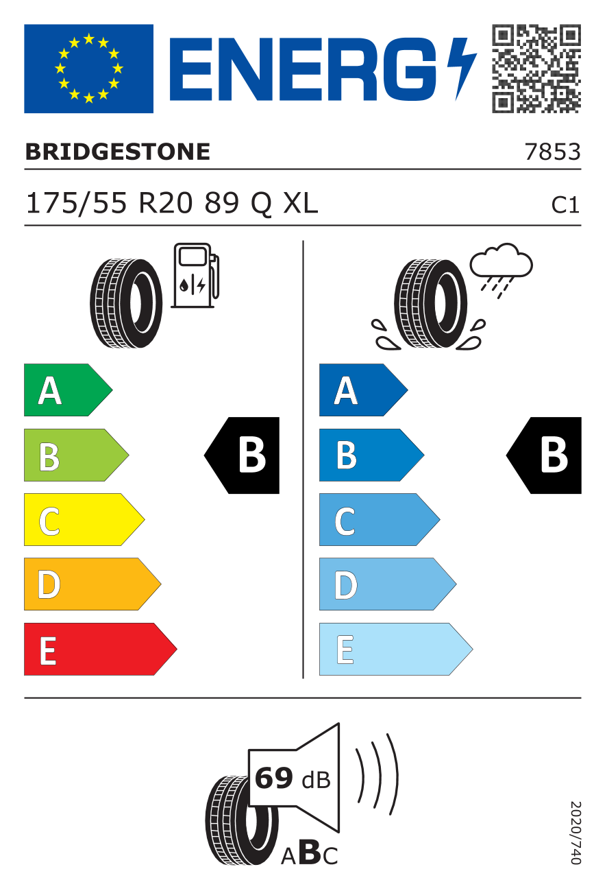 Etichetta Europea Bridgestone Bridgestone 175/55 R20 89Q ECOPIA EP500 XL pneumatici nuovi Estivo