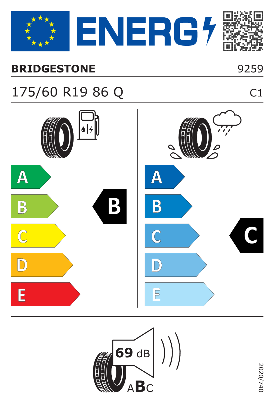 Etichetta Europea Bridgestone Bridgestone 175/60 R19 86Q EP500 pneumatici nuovi Estivo