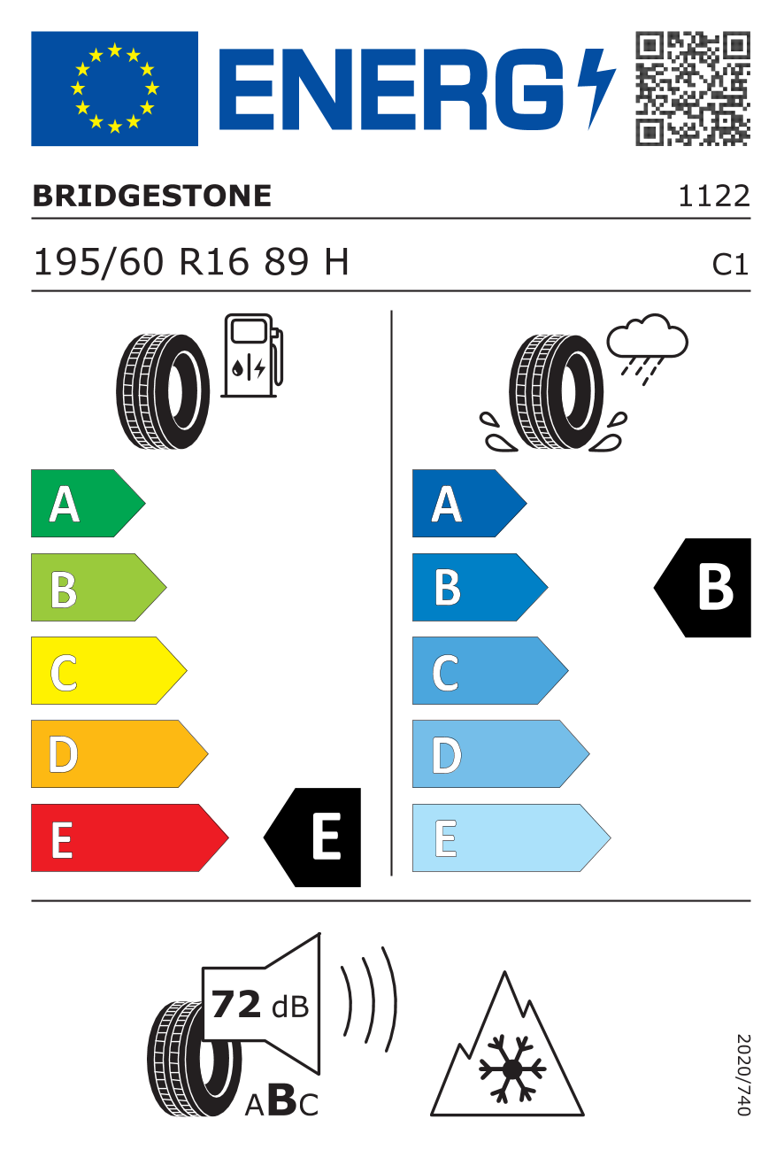 Etichetta Europea Bridgestone Bridgestone 195/60 R16 89H LM25 MO pneumatici nuovi Invernale