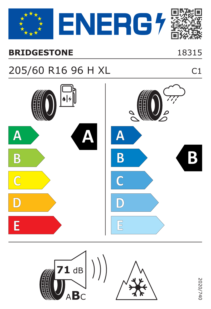 Etichetta Europea Bridgestone Bridgestone 205/60 R16 96H Weathercontrola005 XL pneumatici nuovi All Season
