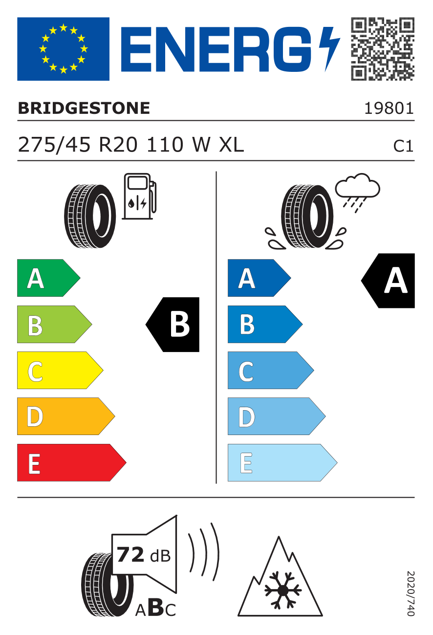 Etichetta Europea Bridgestone Bridgestone 275/45 R20 110W WEATHER CONTROL A005 EVO XL pneumatici nuovi All Season