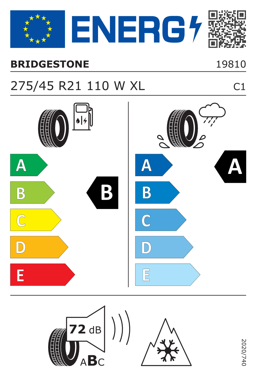 Etichetta Europea Bridgestone Bridgestone 275/45 R21 110W A005 EVO XL pneumatici nuovi All Season