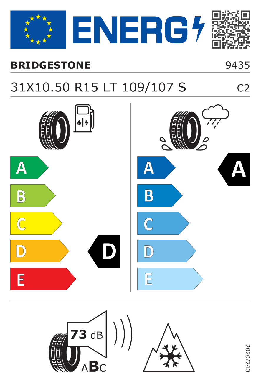 Etichetta Europea Bridgestone Bridgestone 31/10.5 R15 109S DUELER A/T 001 pneumatici nuovi Estivo