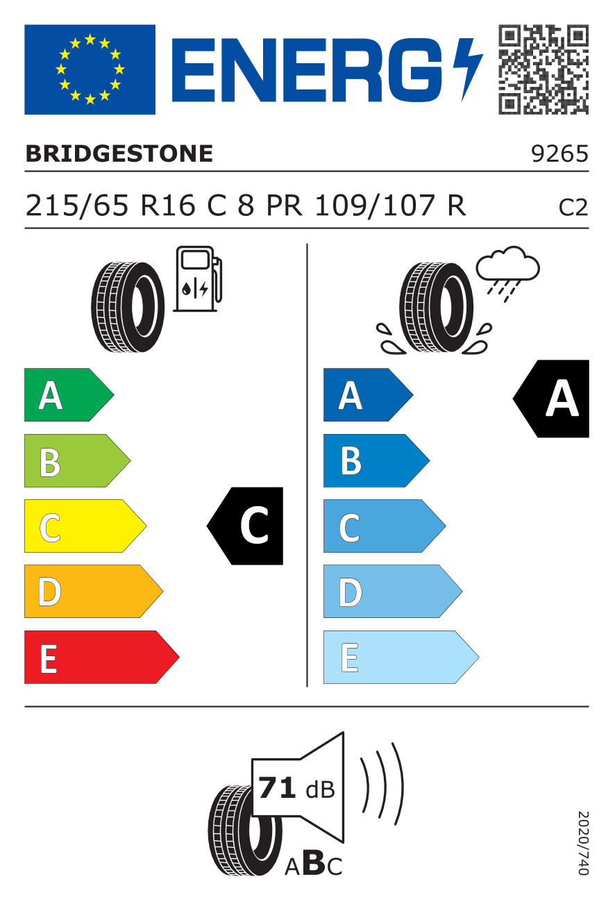 Etichetta Europea Bridgestone Bridgestone 215/65 R16C 109/107R R660 pneumatici nuovi Estivo