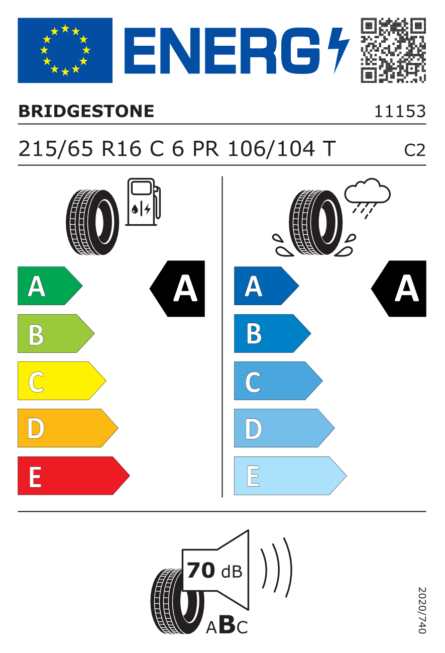 Etichetta Europea Bridgestone Bridgestone 215/65 R16C 106/104T DURAVIS R660 pneumatici nuovi Estivo
