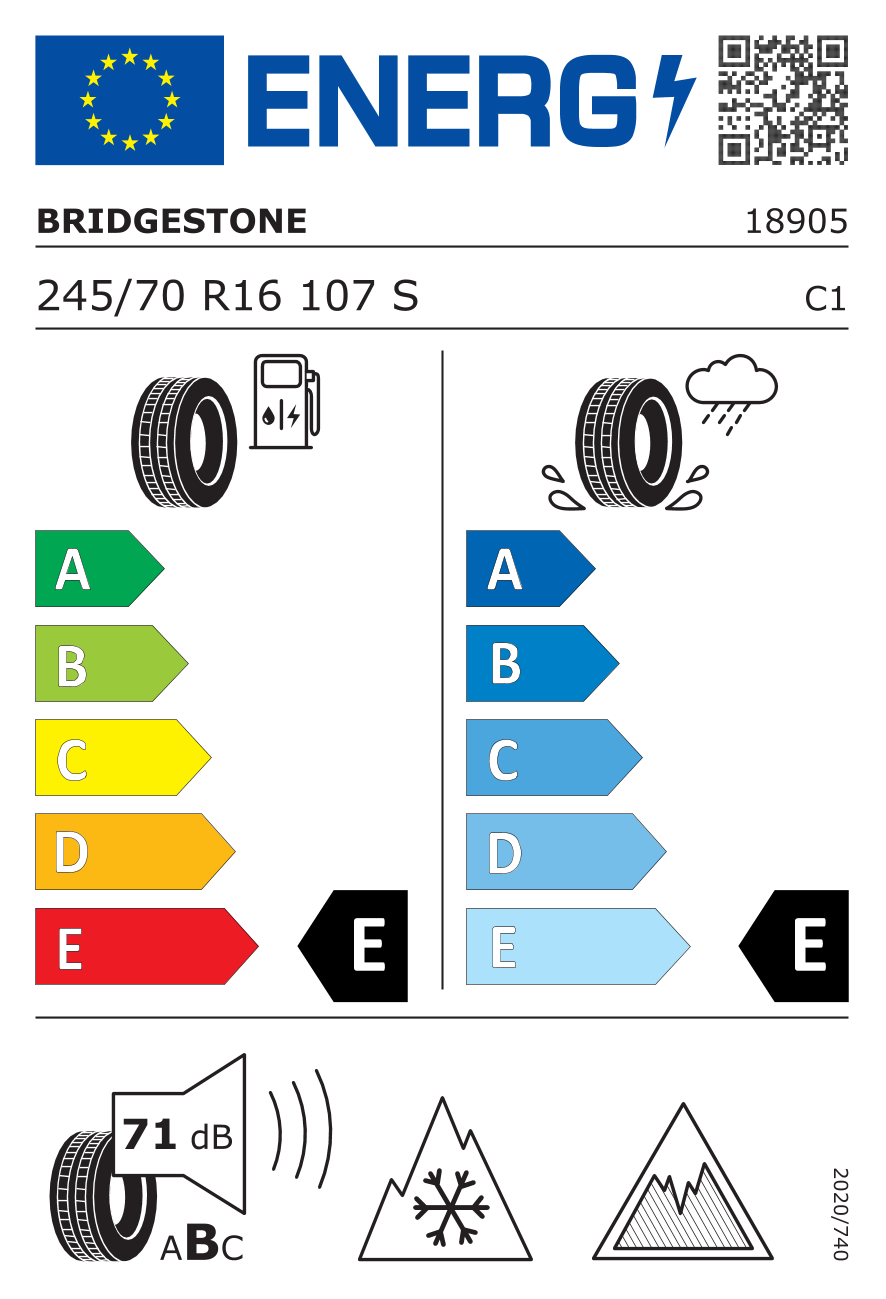 Etichetta Europea Bridgestone Bridgestone 245/70 R16 107S BLIZZAK DM-V3 pneumatici nuovi Invernale