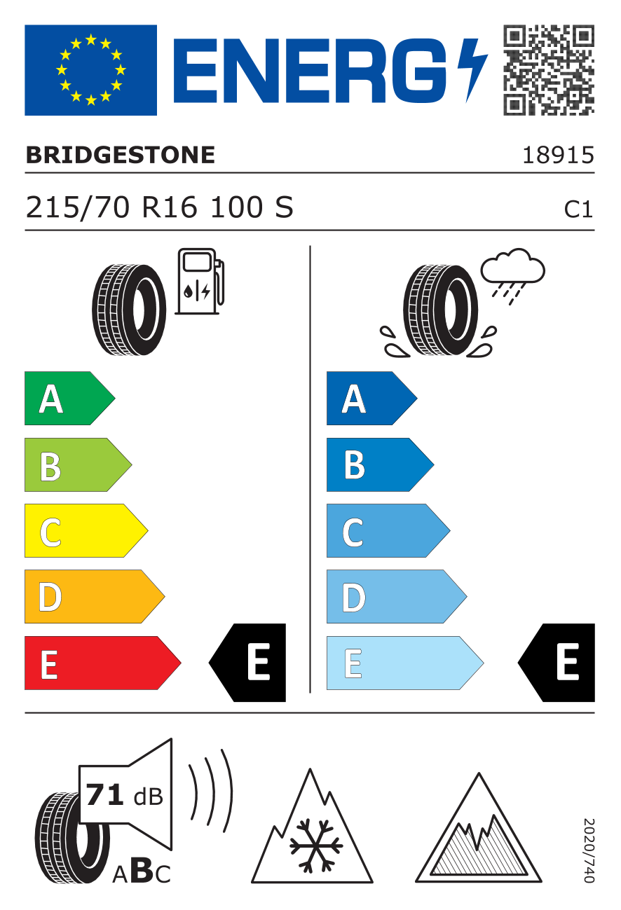Etichetta Europea Bridgestone Bridgestone 215/70 R16 100S BLIZZAK DM-V3 pneumatici nuovi Invernale