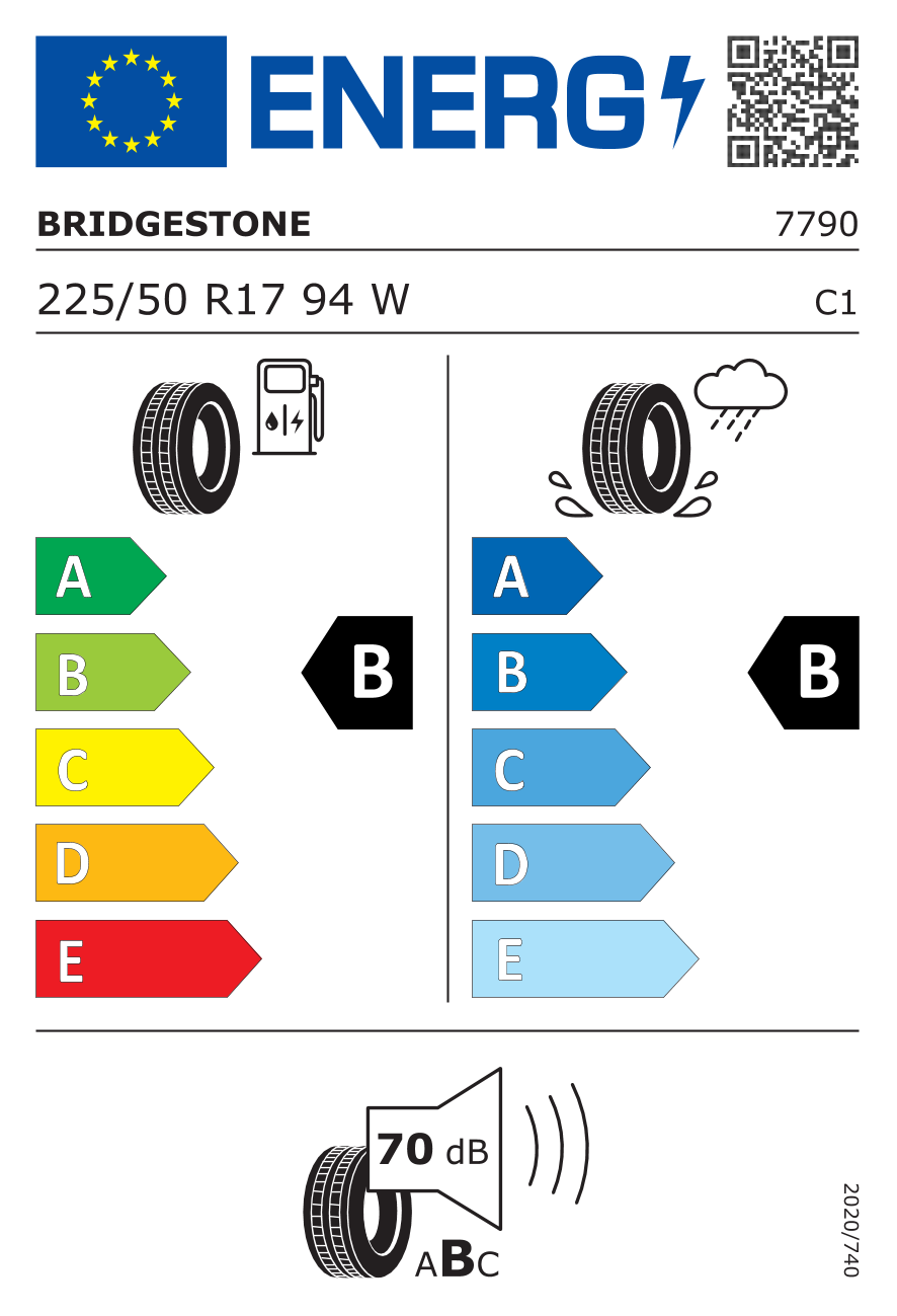 Etichetta Europea Bridgestone Bridgestone 225/50 R17 94W POTENZA S001 * pneumatici nuovi Estivo