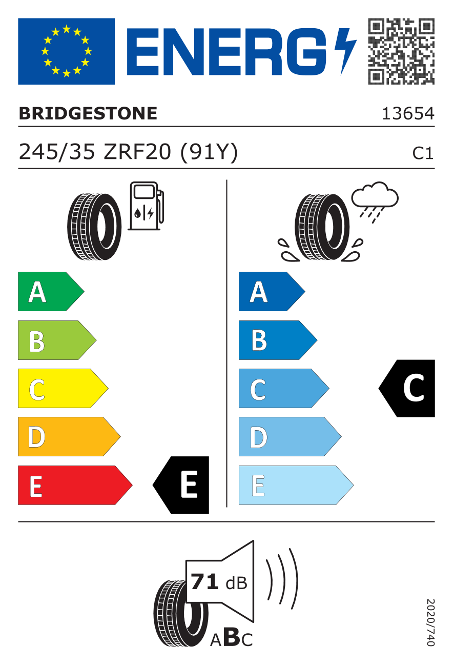 Etichetta Europea Bridgestone Bridgestone 245/35 R20 91Y S007 Runflat pneumatici nuovi Estivo