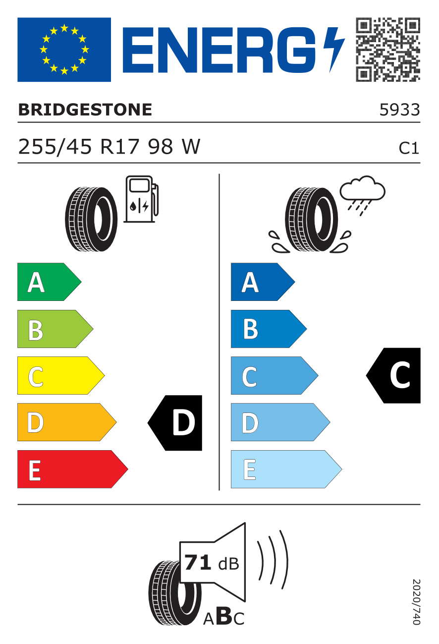 Etichetta Europea Bridgestone Bridgestone 255/45 R17 98W S001 POTENZA * Runflat pneumatici nuovi Estivo