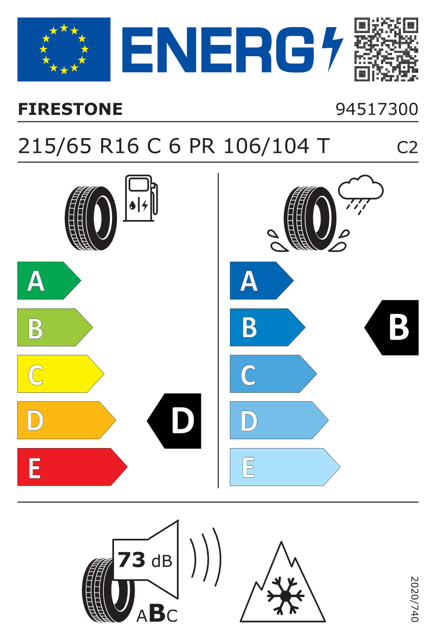 Etichetta Europea Firestone Firestone 215/65 R16C 106/104T VANHAWK 2 WINTER pneumatici nuovi Invernale