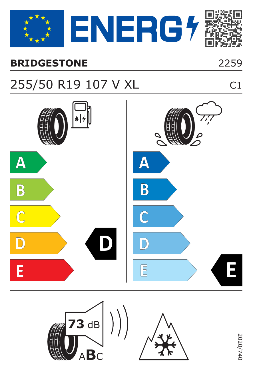 Etichetta Europea Bridgestone Bridgestone 255/50 R19 107V LM25 XL Runflat pneumatici nuovi Invernale