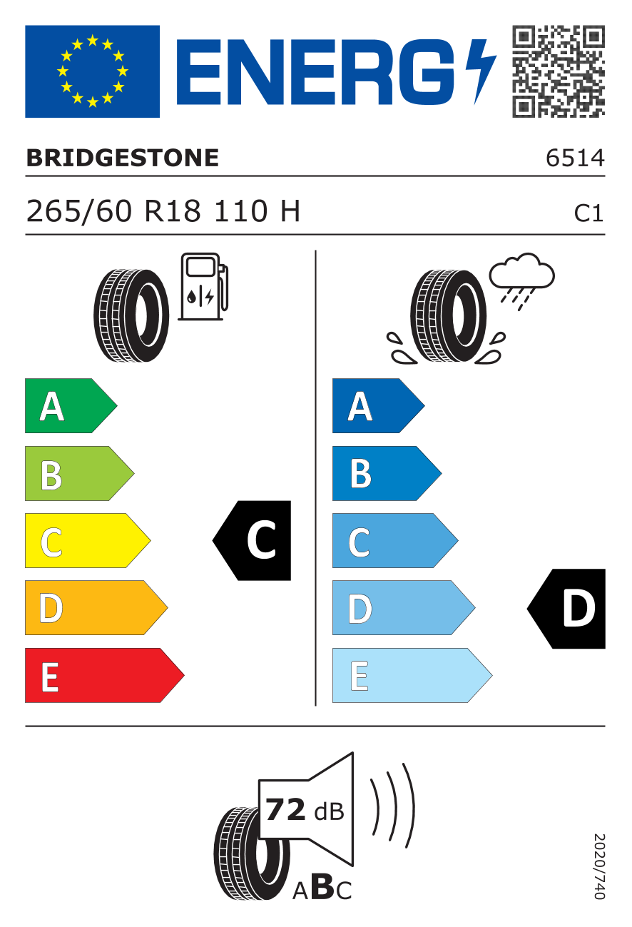 Etichetta Europea Bridgestone Bridgestone 265/60 R18 110H DUELER H/T 684 II pneumatici nuovi Estivo