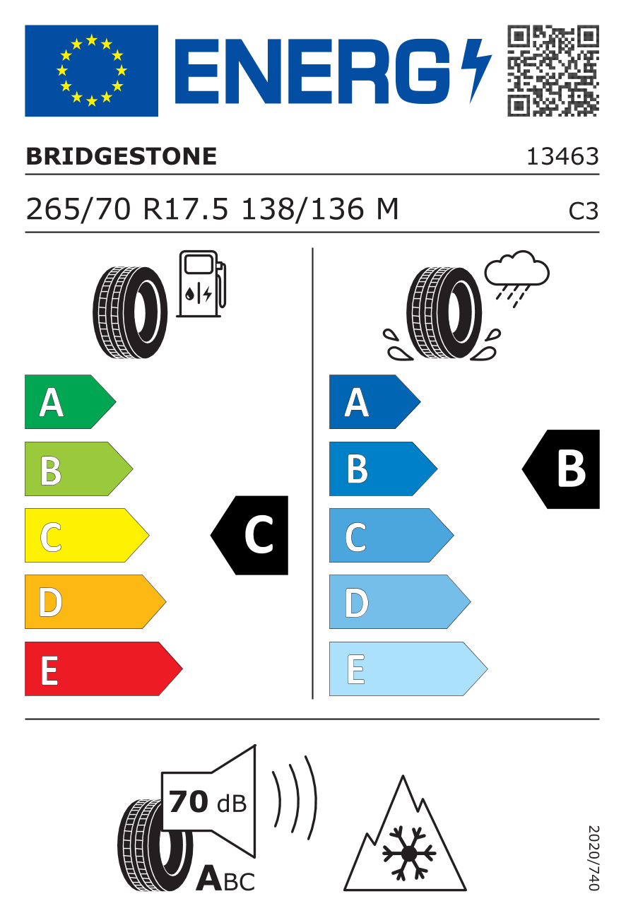 Etichetta Europea Bridgestone Bridgestone 265/70 R17.5 138/136M R-STEER002 pneumatici nuovi Estivo