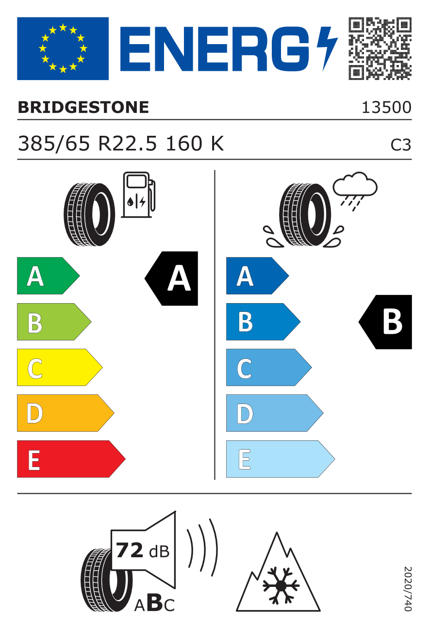 Etichetta Europea Bridgestone Bridgestone 385/65 R22.5 160K ECOPIA H-STEER 002 pneumatici nuovi Estivo