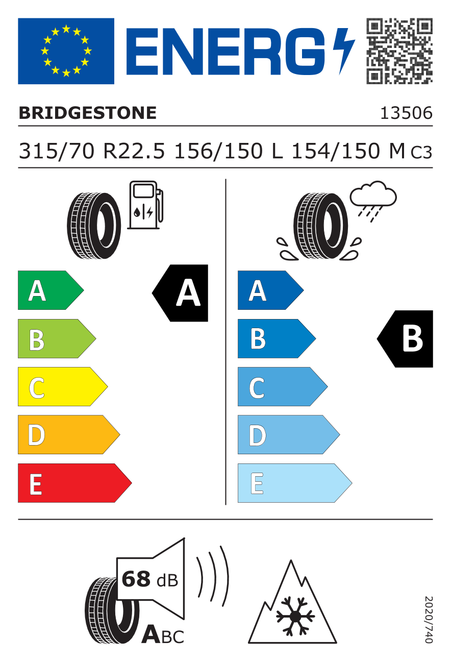 Etichetta Europea Bridgestone Bridgestone 315/70 R22.5 156/150L ECOPIA H-STEER 002 pneumatici nuovi Estivo